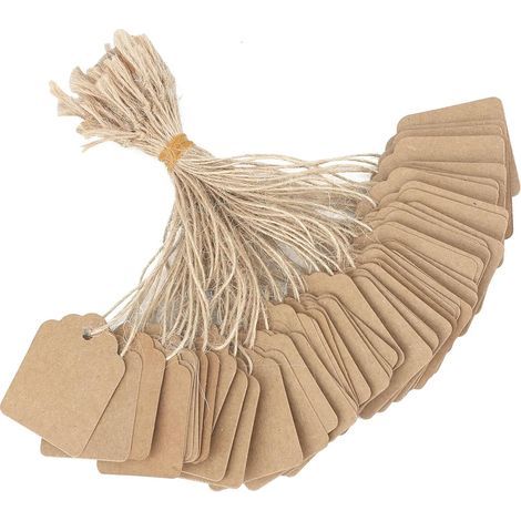 Etiquetas de precio marrones, 3,5 x 4,5 cm, lote de 500, con cordón. Para mostrar precios, escribibles. Productos: Joyería, Ropa. (1/5)