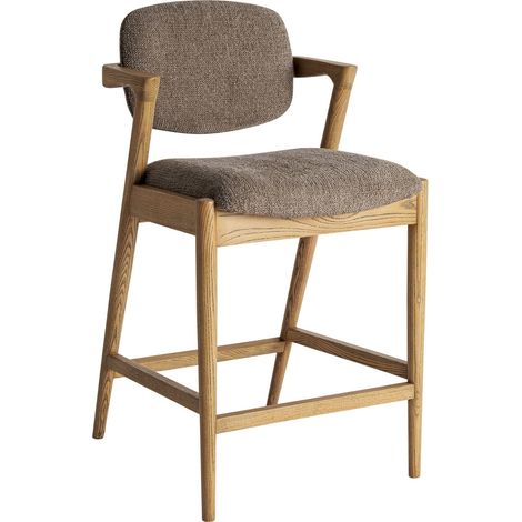 Tabouret contemporain en bois de frêne finition sablée marron - Marron bois naturel sablé (1/5)