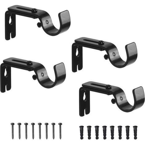 (noir-Supports de tringle)4Pcs Support Mural Réglable pour Tringle à Rideau Fixations en Acier Inoxydable pour Barre à Rideaux avec 8 Vis de Fixation (1/4)