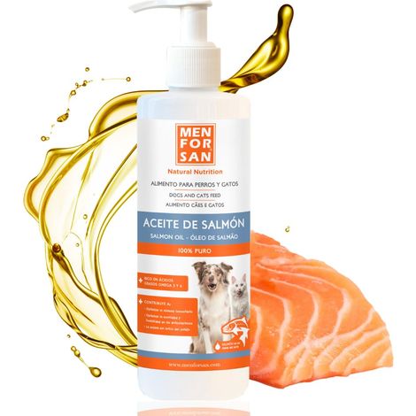 MENFORSAN Olio di Salmone per cani e gatti 500ml, Arricchisce la dieta Quotidiana, Molteplici Benefici (1/5)