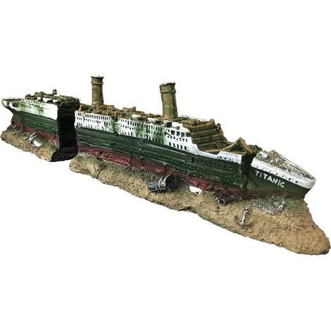 Décoration d'Aquarium Épave de Bateau Titanic en Résine Décor de Fond pour Poisson Ornement d'Aquarium Épave de Navire Brisé