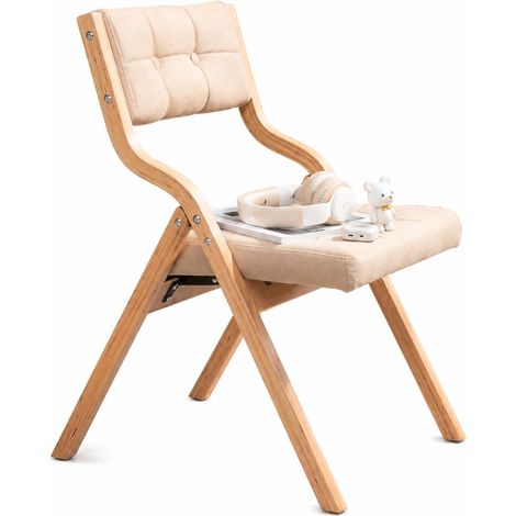 CHICFURN Silla plegable acolchada de madera beige 61x48x77 cm, lote de 2, sin montaje