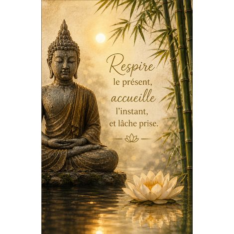 Plaque Bouddha méditation 30 × 20 cm message lâcher-prise (1/2)