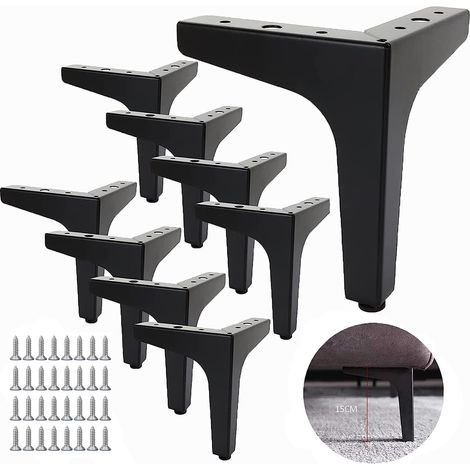 Ensemble de 8 pieds de meubles noirs, pieds de meubles à trois branches de 15 cm, adaptés aux pieds de table et de chaise (1/5)