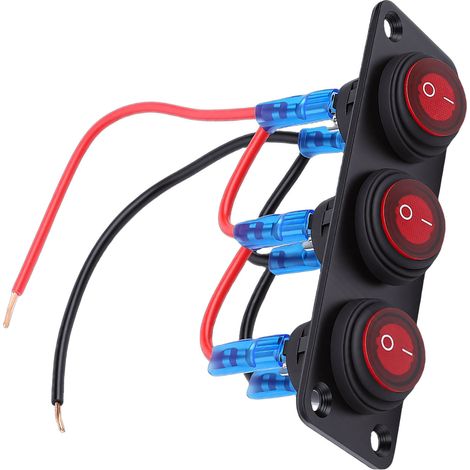 Interrupteur à bascule étanche 20 A 12 V-24 V, rond, à 3 positions, avec LED rouge (1/5)