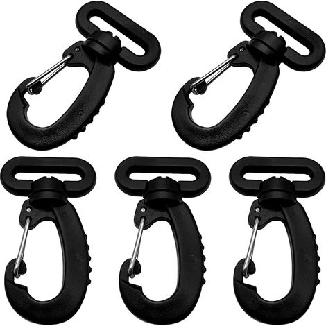 Lot de 6 mousquetons pivotants en plastique de 25 mm, mousqueton robuste avec mécanisme de verrouillage pour sangle, boucle pivotante à 360° pour sac à dos, lanière, porte-clés, harnais pour animaux, (1/5)