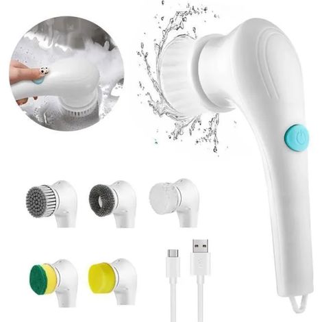 Brosse de Nettoyage Électrique - 5 Têtes de Brosse Interchangeables, 360° Brosse vaisselle, pour nettoyer la cuisine, la douche (1/4)