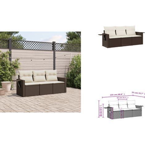 The Living Store Salon de jardin avec coussins 3 pcs marron résine tressée - Meubles extérieurs (1/3)