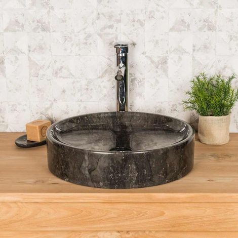 Lavabo encimera redondo grande Mino negro 42 cm (1/5)