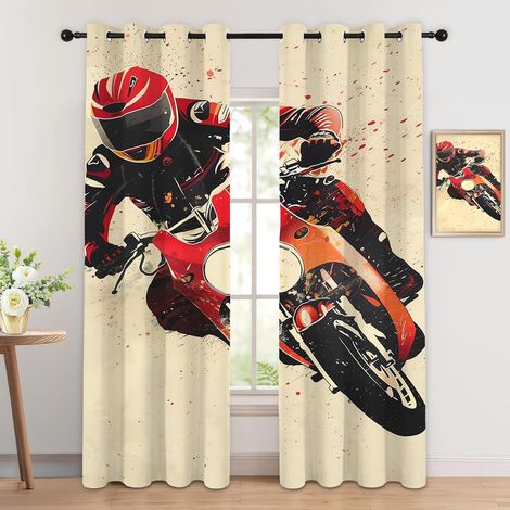 Rideau Occultant Moto - Décoration Moto, Rideau Thermique Motif Dirt Bike Sport Extrême, Lot de 2 Rideaux Opaque à Oeillets pour Fenetre Chambre Salon Chambre Enfant, 140x160 cm (LxH) - 2x L 140 X H 1 (1/5)