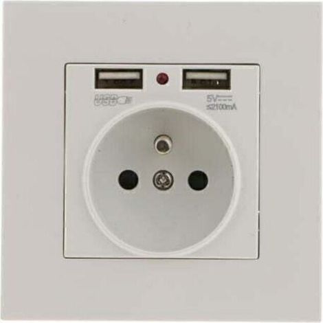 Lot de 2 Prises Murales, Prise Electrique Murale avec Double USB 5V/2100mA, Prise Encastrable avec 2 Ports de USB Pratique et Manialble