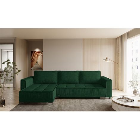 Ecksofa Schlafsofa Sofa JUNA Stoff Terra Flaschengrün Ottomane Links (1/4)