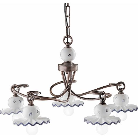 Lampadario Classico Roma Metallo E Ceramica Nero Sfumato Rame 5 Luci E14 (1/5)