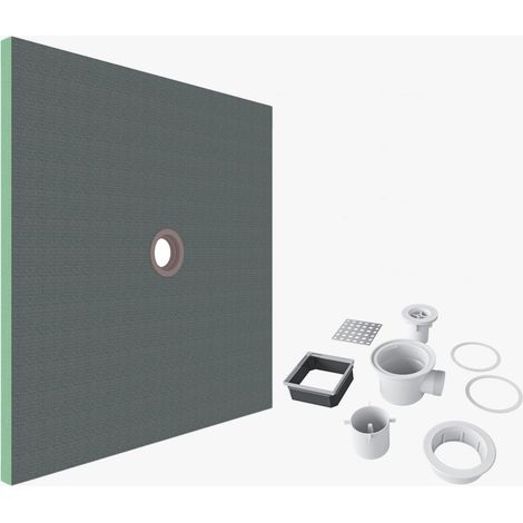 Pack de 1 receveur de douche prêt à carreler - 90x90x4 cm - Avec kit de bonde complet - En polystyrène extrudé, recoupable sur mesure, carré