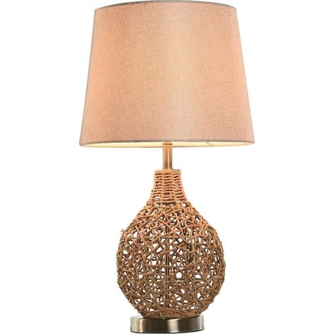 Lampe de salon chic tressée en lin marron - Teinte chaude de rotin naturel (1/5)