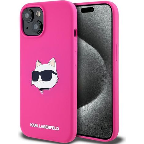 Funda Karl Lagerfeld de silicona con cabeza de choupette y MagSafe para iPhone 15 Plus / 14 Plus (rosa) (1/5)