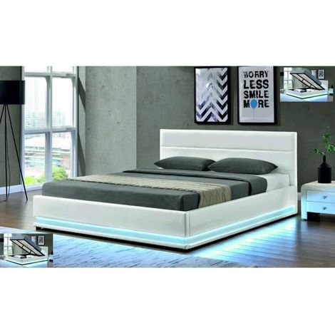 Lit led avec coffre de rangement AVA Blanc (180 x 200 cm)