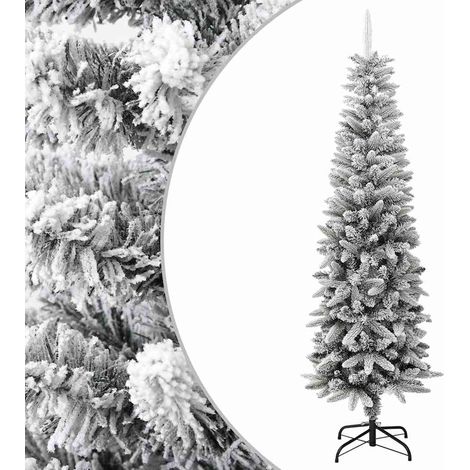 vidaXL Artificial Slim Christmas Tree with Flocked Snow 180 cm PVC&PE (1/5)