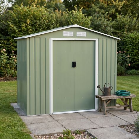 Abri de jardin en métal - Houtland. 2.71 m² vert clair- Cabane à outils avec double portes coulissantes. kit de fixation sol inclus. L 213 x P 131 x H 185cm (1/5)