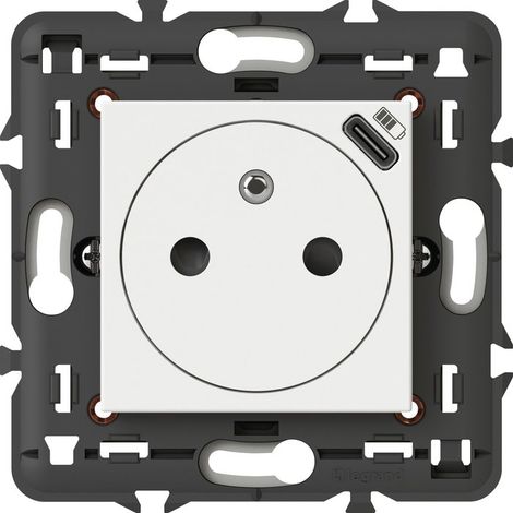 Legrand – Prise USB 2P+T surface avec chargeur USB type-C – Plaque Mosaic – Connexion rapide sans outil – Usage intérieur