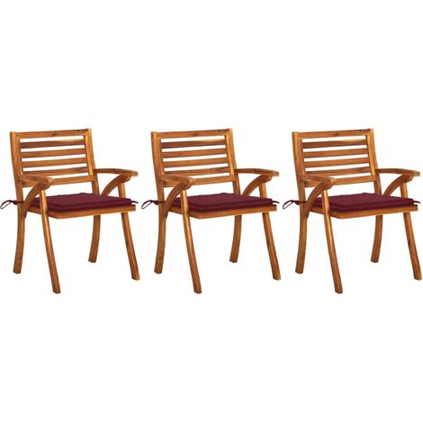 Lot de 3 Chaises de salle à manger de jardin avec coussins - Chaises à dîner de jardin Acacia massif BV924787 - BonneVie (1/5)