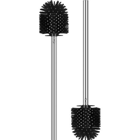 Brosse WC Classique 2 Pièces, Brosse WC en Silicone, Manche en Acier Inoxydable, Tête de Brosse Noire 7CM (1/5)