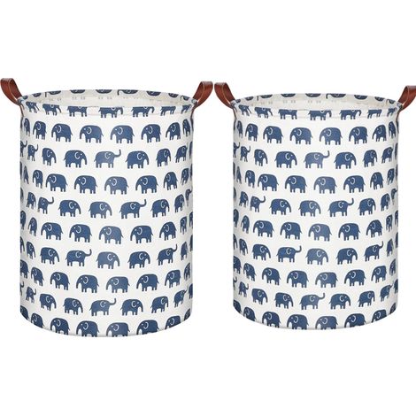 (2 Pieces)Foldable Laundry Basket with Handle, Large Storage Basket 63L, Waterproof Fabric Laundry Hamper for Kids, Organize Bedroom - Elephant (1/5)
