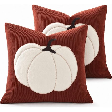 Housse Coussin Automne 50x50 Lot de 2, Housse de Coussin Taies en Doux Décorées d'une Citrouille en Peluche Velours Côtelé, Coussin Decoratif pour Thanksgiving, Housse Coussin Canapé pour Salons (1/5)
