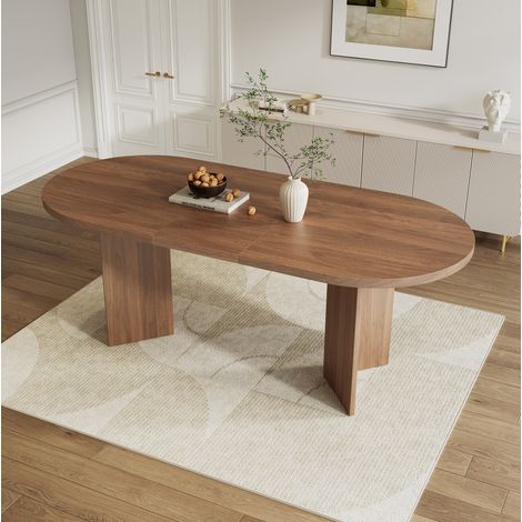 Mesa de comedor para 6 a 8 personas con esquinas redondeadas, tablero de 18 mm, estructura estable, MDF - nogal (1/5)
