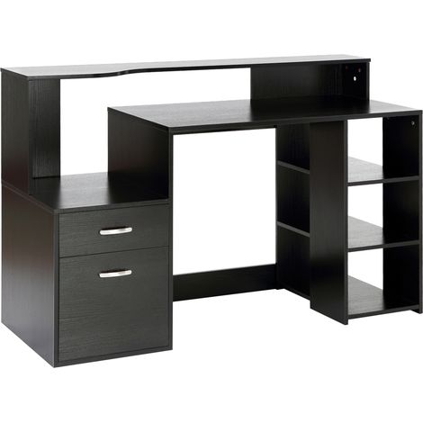 HOMCOM Computertisch mit 2 Schubladen, offenen Regalen, 137 x 55 x 92 cm, modernes Design, PC-Tisch fürs Homeoffice, kompakter Arbeitsplatz, Schwarz