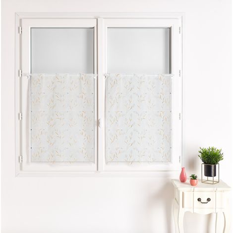 Modulable en étamine brodée motif fleur Beige 90x160 cm (1/3)