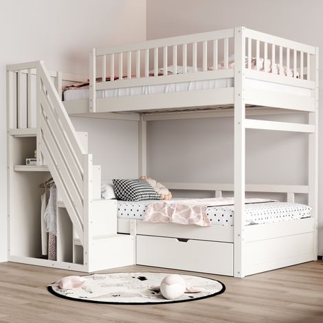 Letto a castello 90x200 cm bianco in legno con contenitori, senza materassi – MEUBLIV (1/5)