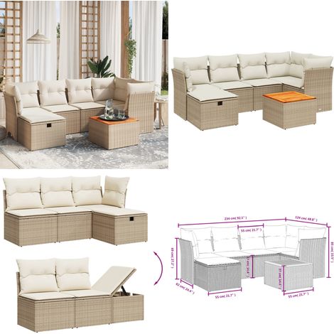 Salon de jardin avec coussins 7 pcs beige résine tressée - Ensemble Salon De Jardin - Mobilier De Jardin - Canapé Extérieur - Chaise Extérieure - Table Basse Jardin - Home & Living (1/5)