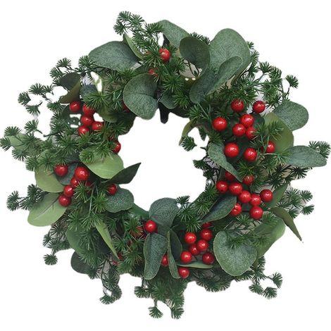 12 Inch Christmas Wreaths for Front Door, Large Christmas Wreath, Outdoor Christmas Wreath with Red Berry Ornaments (Red) (1/5)