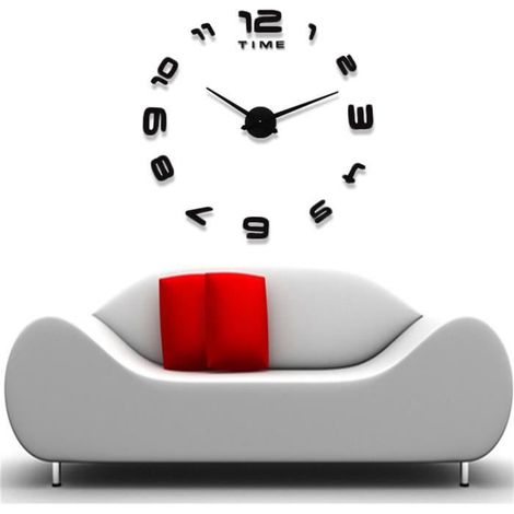Horloge murale moderne 3D miroir autocollante noire pour décoration intérieure (1/3)