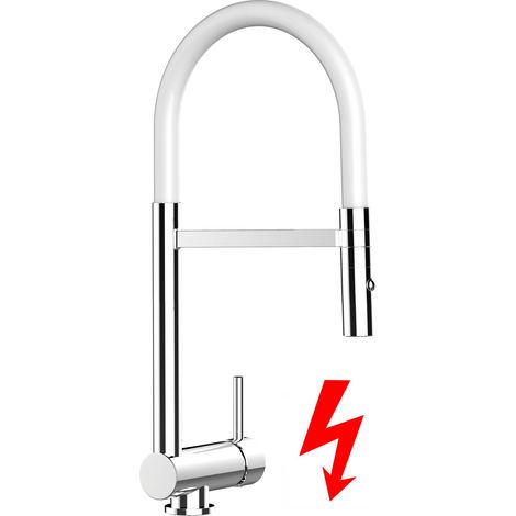 NIEDERDRUCK Unterfenster Wasserhahn Vorfenster Umklappbar 6 CM Verchromt Küchenarmatur mit 360° schwenkbarem Weiß Auslauf und abnehmbare 2 strahl Handbrause (1/5)