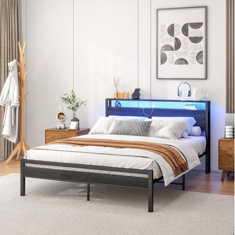 Etagenbett 140/200 cm aus Metall in Schwarz mit Stauraum und USB-C (1/5)