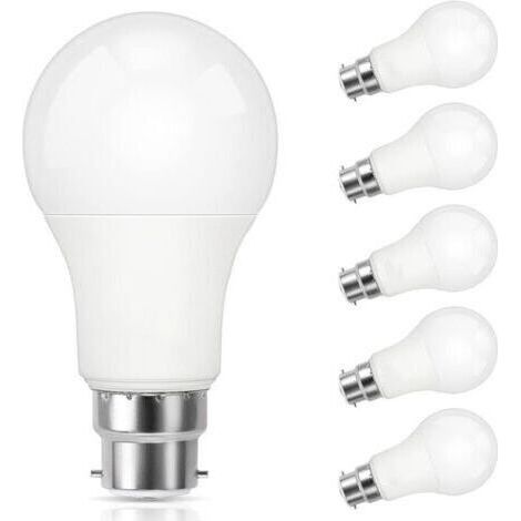 LED B22, 9W lampe baïonnette équivalent 60W halogène, Blanc froid 5000K, 800LM, CRI 90, Non-dimmable, LED standard baïonnette B22 pour l’éclairage domestique, 6 Pièces