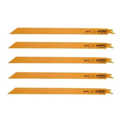 Dewalt Säbelklinge 305 mm/Universal/5 Stück. Hergestellt aus 1,8–2,5 mm starkem Kohlenstoffstahl.