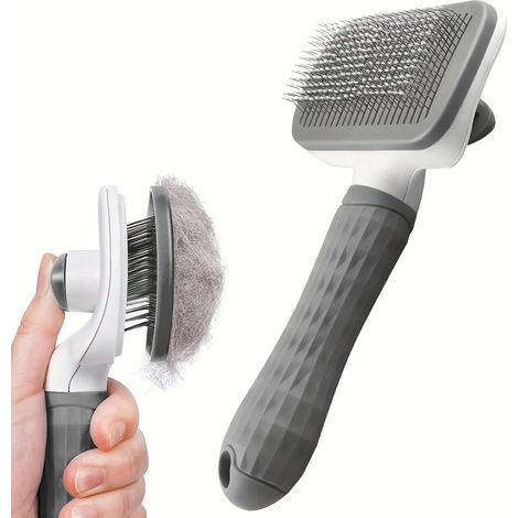 Easy-to-clean pet brush with self-cleaning button for one-touch hair removal - Curved bristle comb for cats and dogs, soft Desh[D]-AquaForge (1/5)
