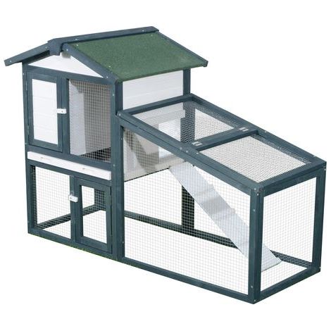 Cage en bois pour lapins et animaux de compagnie, 2 niveaux, épicéa, double porte, 140 x 65 x 100 cm, verte et blanche - matériau durable, installation facile, adapté aux oiseaux, design ergono (1/5)