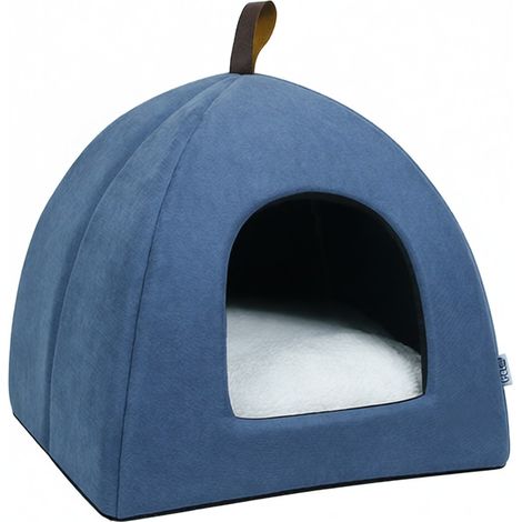 Faltbares Katzenbett, atmungsaktives Katzenhaus, Indoor-Haustierzelt, Hundebett mit Matte (blau, Größe S) (1/5)