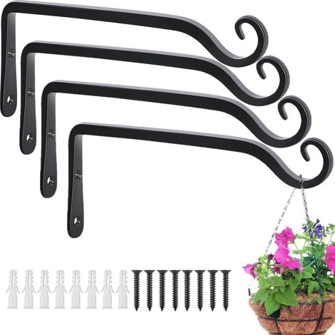 4 x supports de panier suspendu, 25 cm x 15 cm, crochet mural en métal solide pour panier extérieur avec vis, pour mangeoire à oiseaux, lanterne, carillon, jardinière, pot de fleurs.