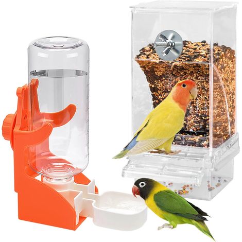 Mangeoire et Abreuvoir Automatiques pour Oiseaux Distributeur de Nourriture et d'Eau Anti-Gaspillage Transparent pour Cage de Canaris Perruches Inseparables (1/5)
