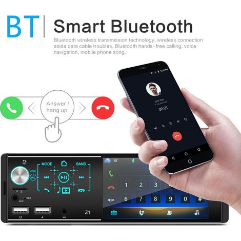Autoradio MP5 Bluetooth avec écran tactile 1 DIN, double port USB et lecteur de cartes mémoire, éclairage coloré et lecteur de clés USB. (1/5)