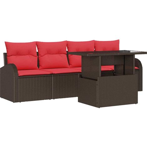 Garden Sofa Set with Cushion 5 pcs Brown Poly Rattan vidaXL
