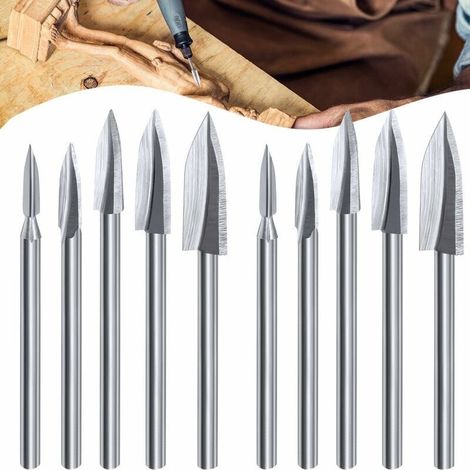 10-teiliges Set mit Bohrzubehör für Holzschnitzerei und -gravur, Gravurbohrer, DIY-Holzbohrer, geeignet für Rotationswerkzeuge (1/4)