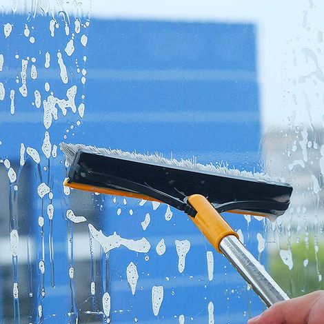 Brosse de nettoyage pour sols avec manche long amovible, rotation à 120°, brosse de nettoyage pour douche, salle de bain et cuisine. (1/5)