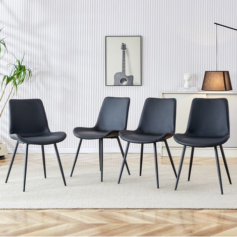 Lote de 4 sillas de comedor en polipiel y metal, con respaldo, negro (1/5)