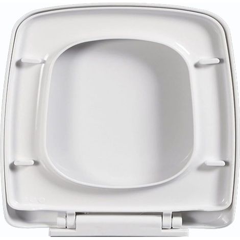 Abattant de toilette rectangulaire blanc avec charnière réglable, fermeture lente et silencieuse, épais, durable et facile à nettoyer. (1/5)